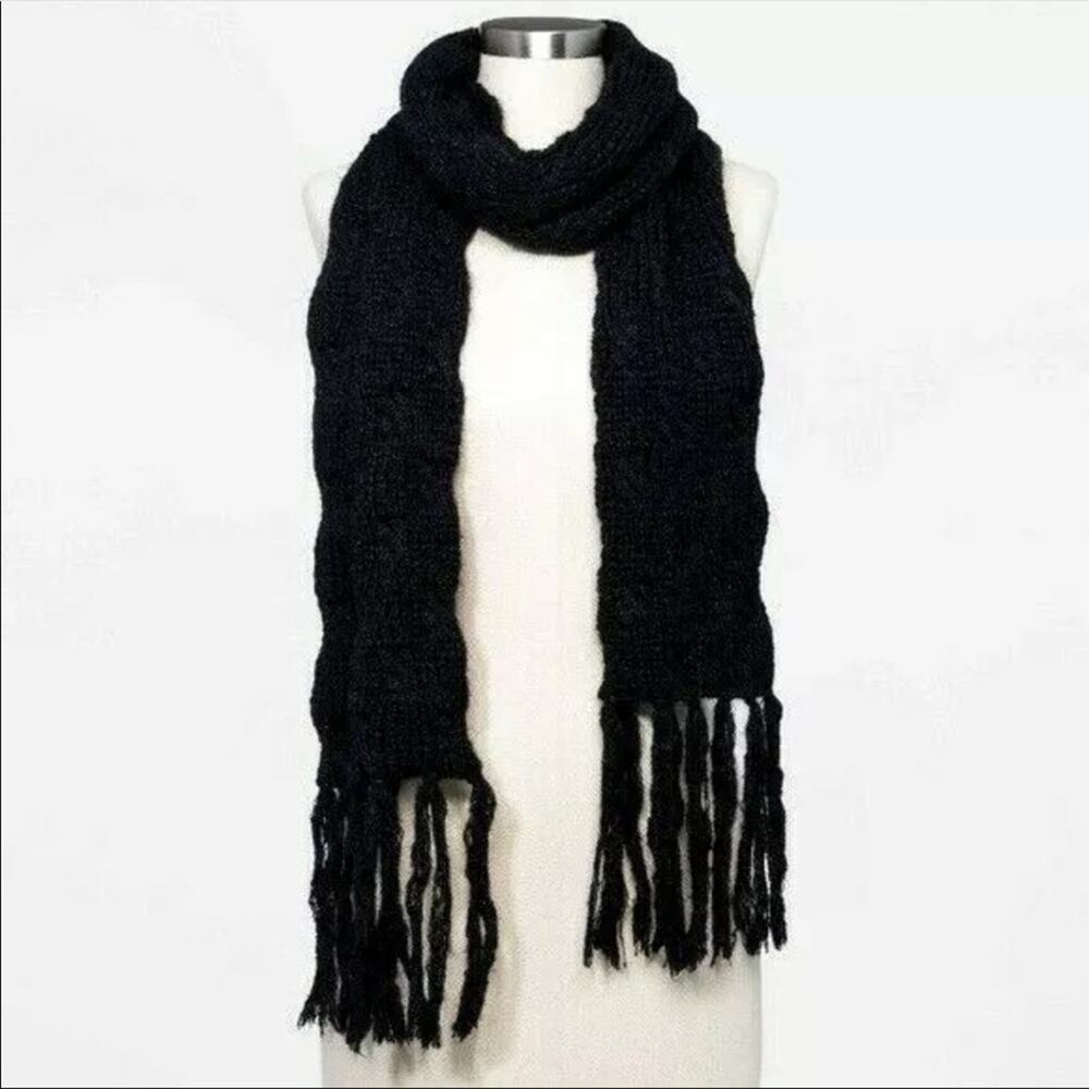A New Day Super Cozy Black Knit Shaker Cable Fringe‎ Scarf One Size